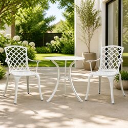 3 Piece White Bistro Set for Patios and Gardens