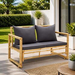 Practical Bamboo Garden Bench with Padded Cushions