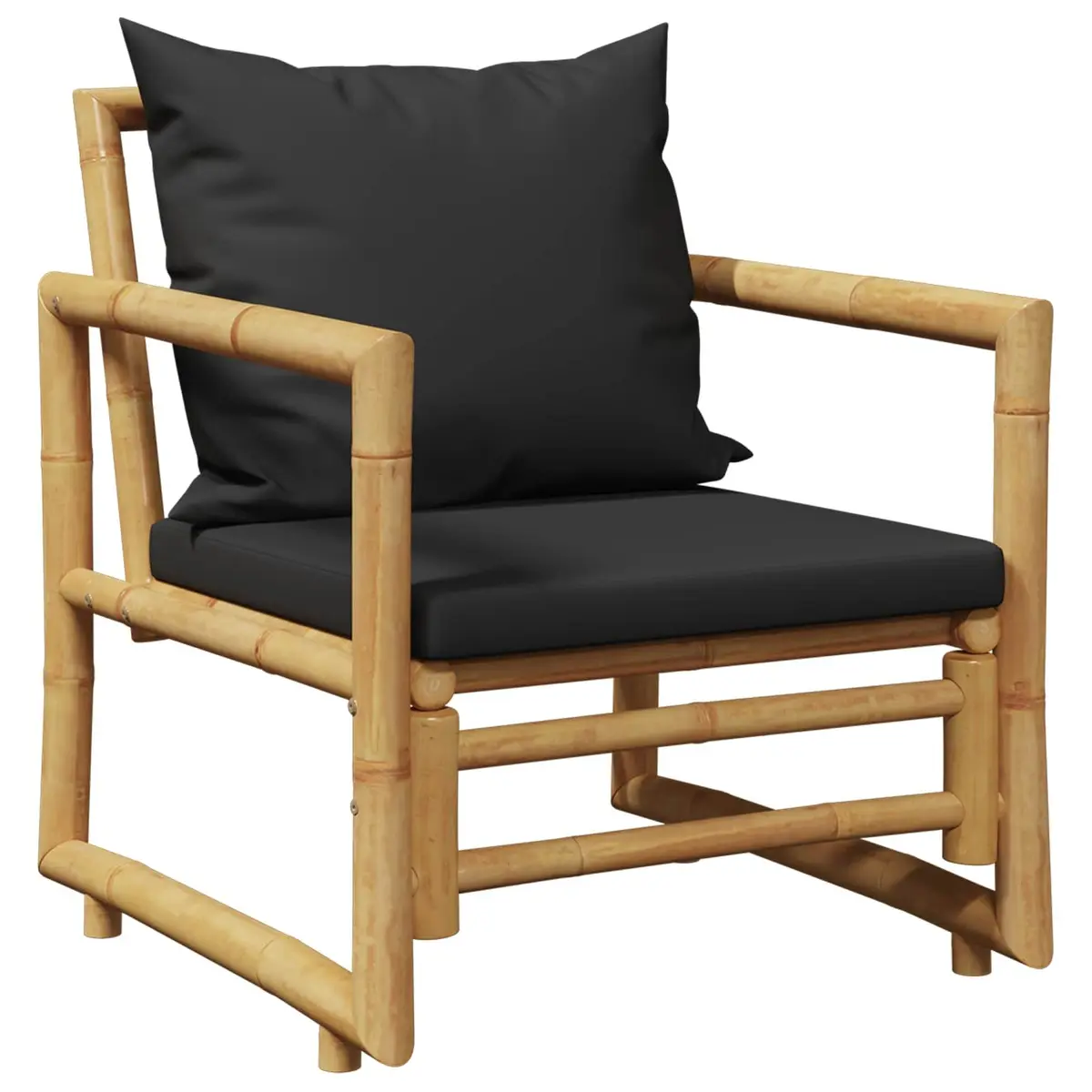 Outdoor Garden Chairs with Grey Cushions Set of 2 Bamboo Seating Patio Furniture