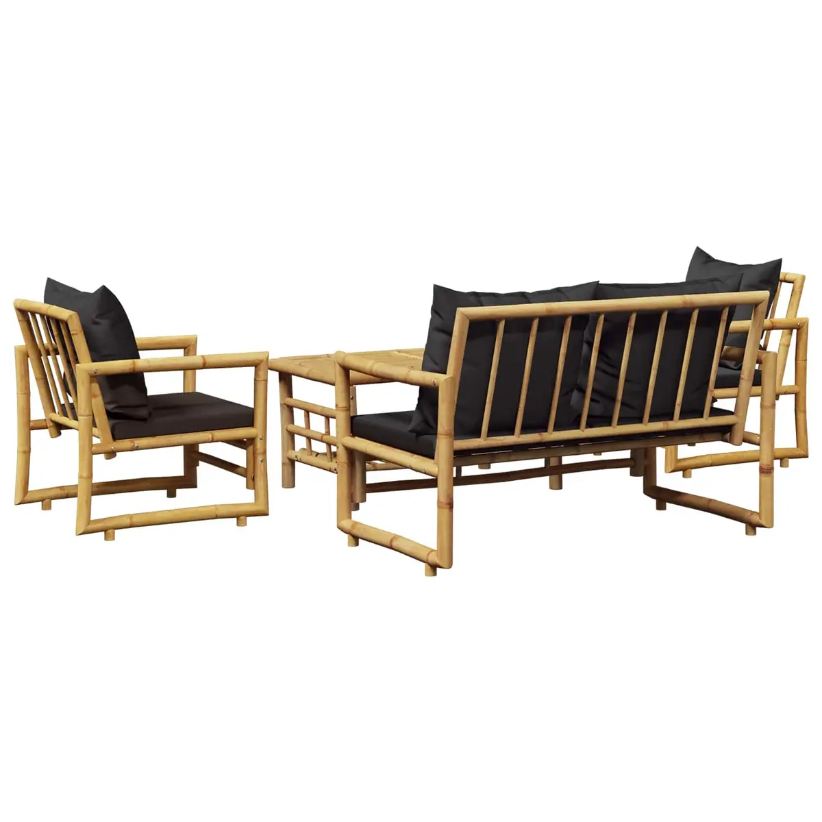 Garden Lounge Set 4 Piece Bamboo Outdoor Furniture Bench Chairs Table Cushions