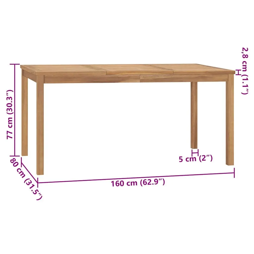 Outdoor Dining Table 160x80cm Solid Teak Wood Garden Patio Furniture