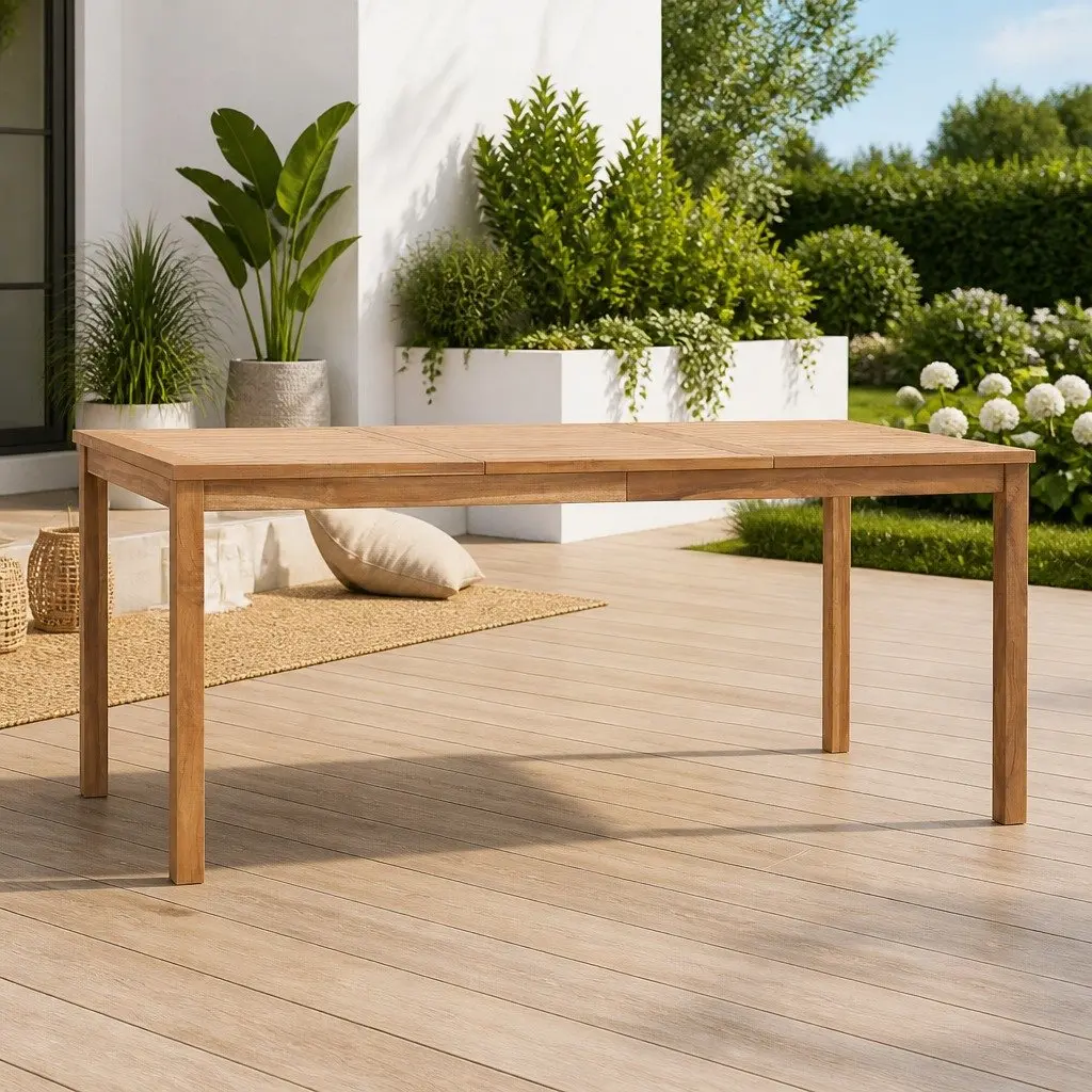 Teak Wood Outdoor Dining Table Brown 180cm x 90cm x 77cm Weather-Resistant Patio Furniture