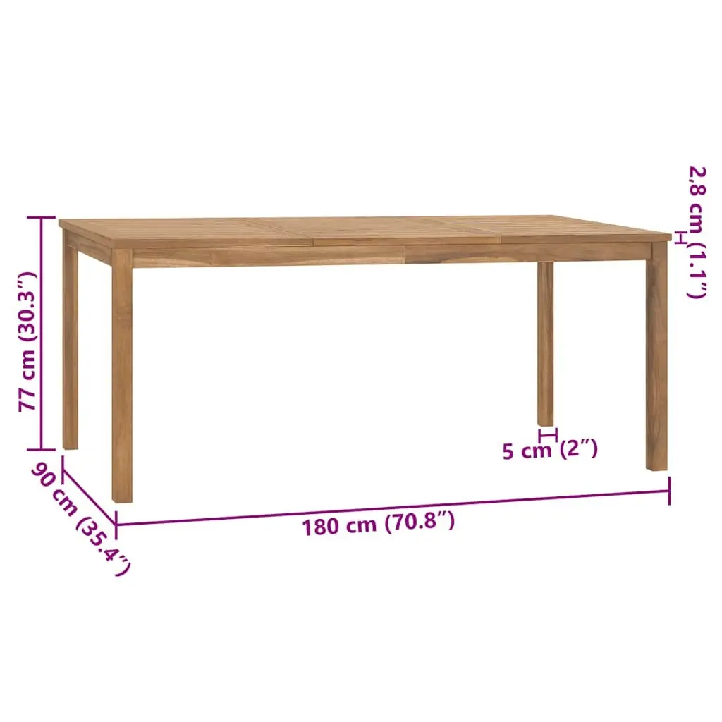 Teak Wood Outdoor Dining Table Brown 180cm x 90cm x 77cm Weather-Resistant Patio Furniture