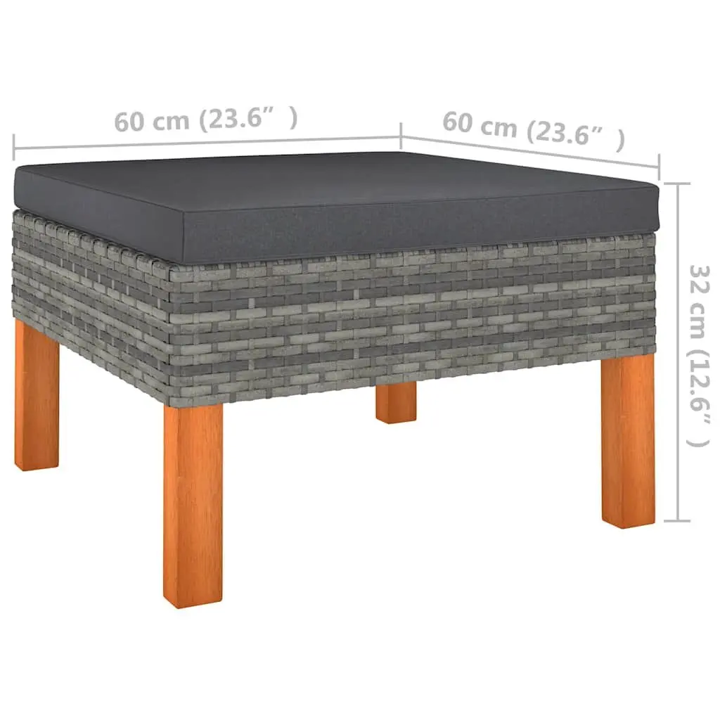 Outdoor Footstool Relaxation Grey PE Rattan Steel Frame Eucalyptus Wood Legs