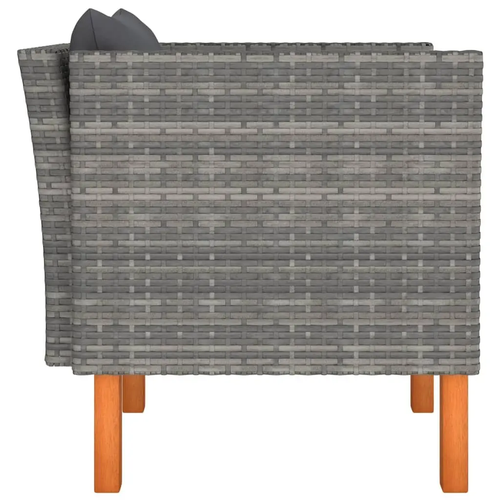 Outdoor Sectional Sofa Garden Lounger PE Rattan Eucalyptus Wood Grey Seating