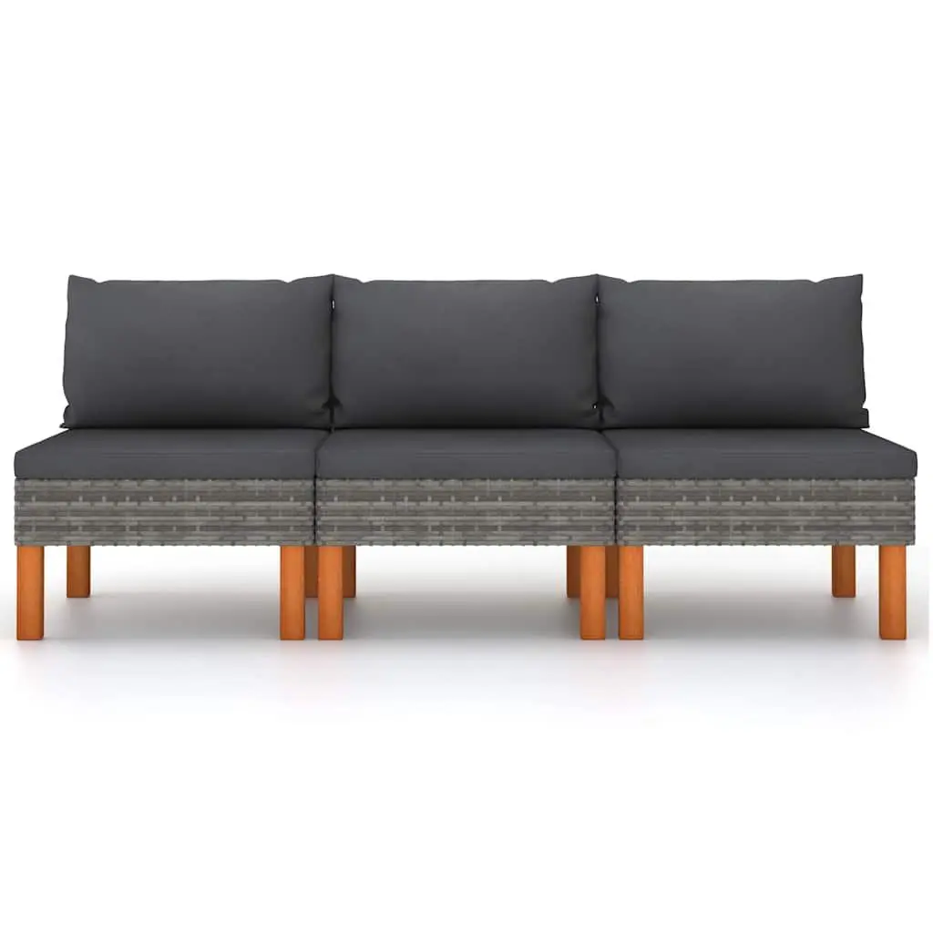 Outdoor Sectional Sofa Middle Seat 3 Piece Grey Rattan Modular Furniture