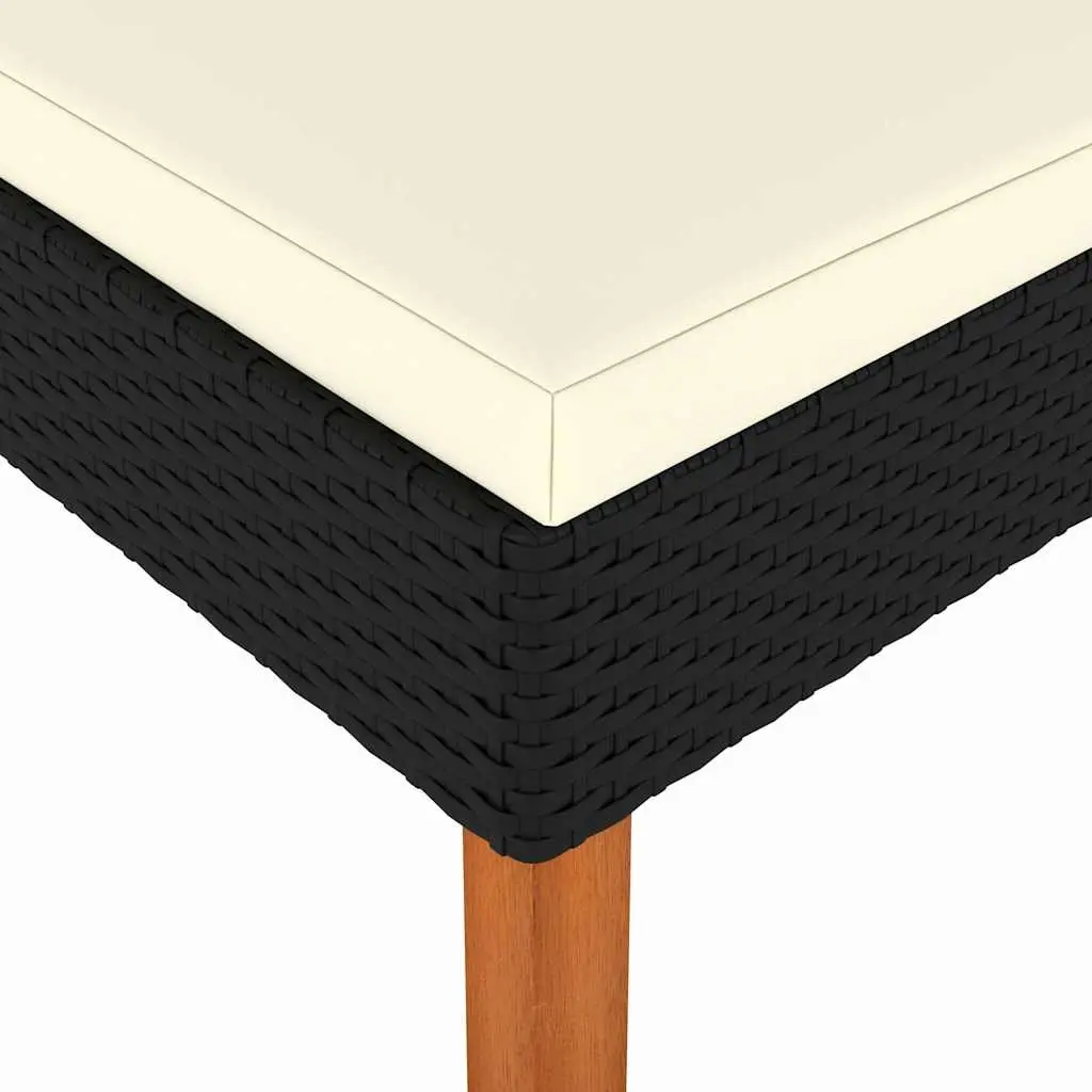 Outdoor Footstool Rattan Frame Black with Eucalyptus Wood Legs and Cushion