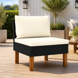 Middle Sofa Section Outdoor Sectional Rattan Eucalyptus Wood Black Garden Lounge