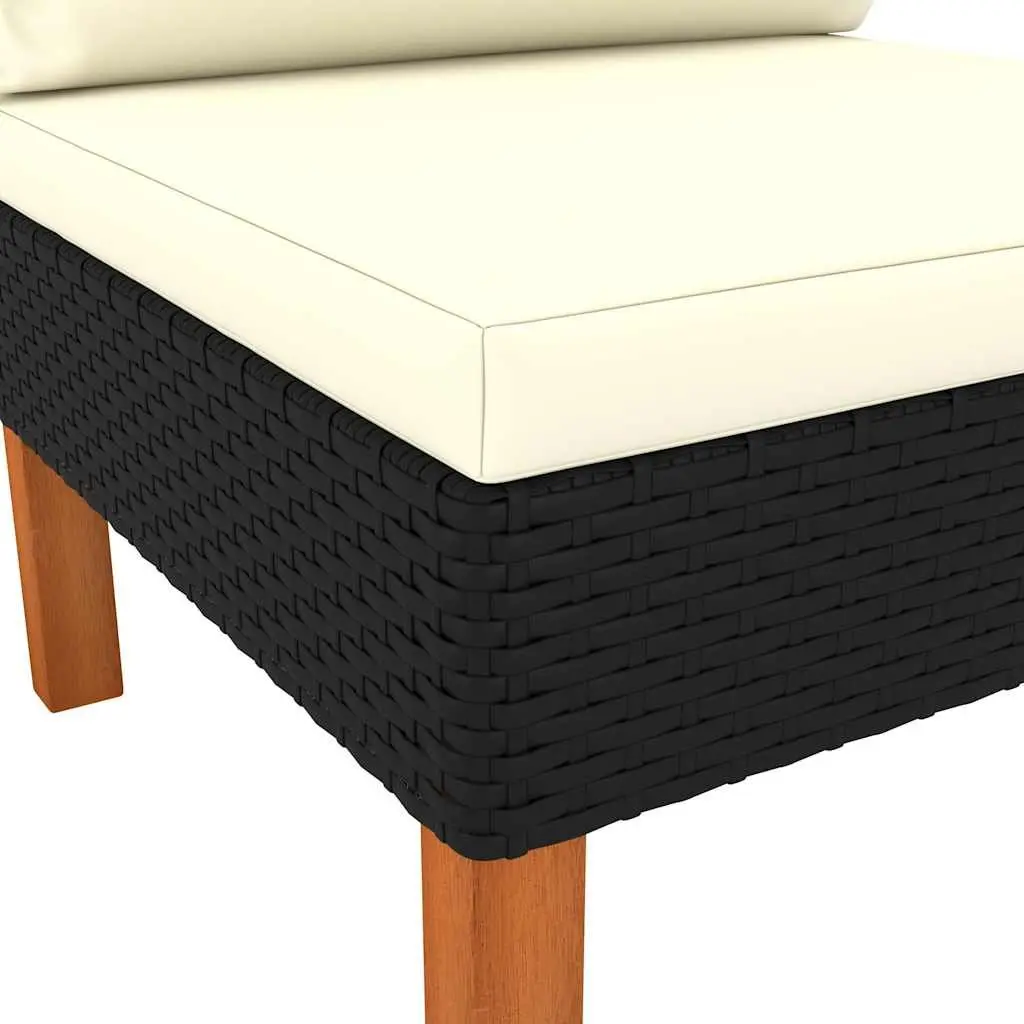 Middle Sofa Section Outdoor Rattan PE Black Eucalyptus Wood Garden Lounge