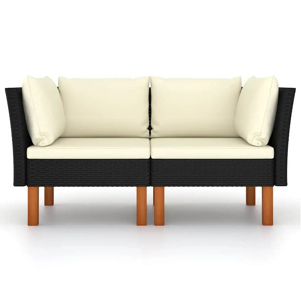 Outdoor Corner Sectional Sofa Powder-coated Steel PE Rattan Black 2 Piece