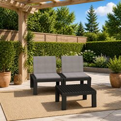 2 Piece Grey Garden Lounge Set with Cushions and Table Outdoor Furniture