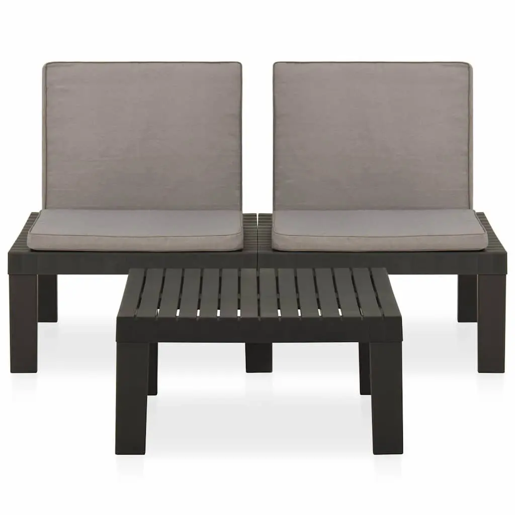 2 Piece Grey Plastic Garden Lounge Set with Cushions and Table