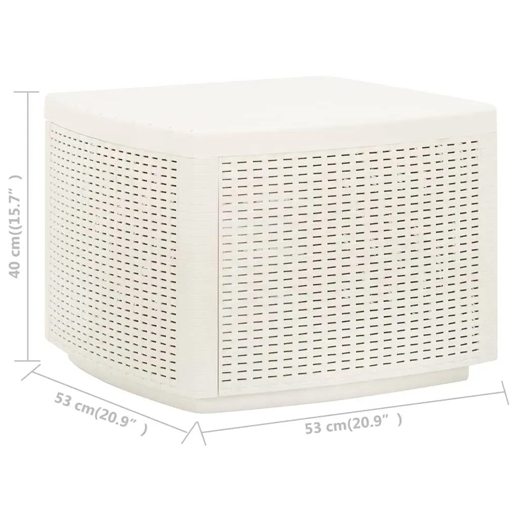 Outdoor Coffee Table Lightweight Plastic Rattan Look White 53x53x40cm Patio Furniture