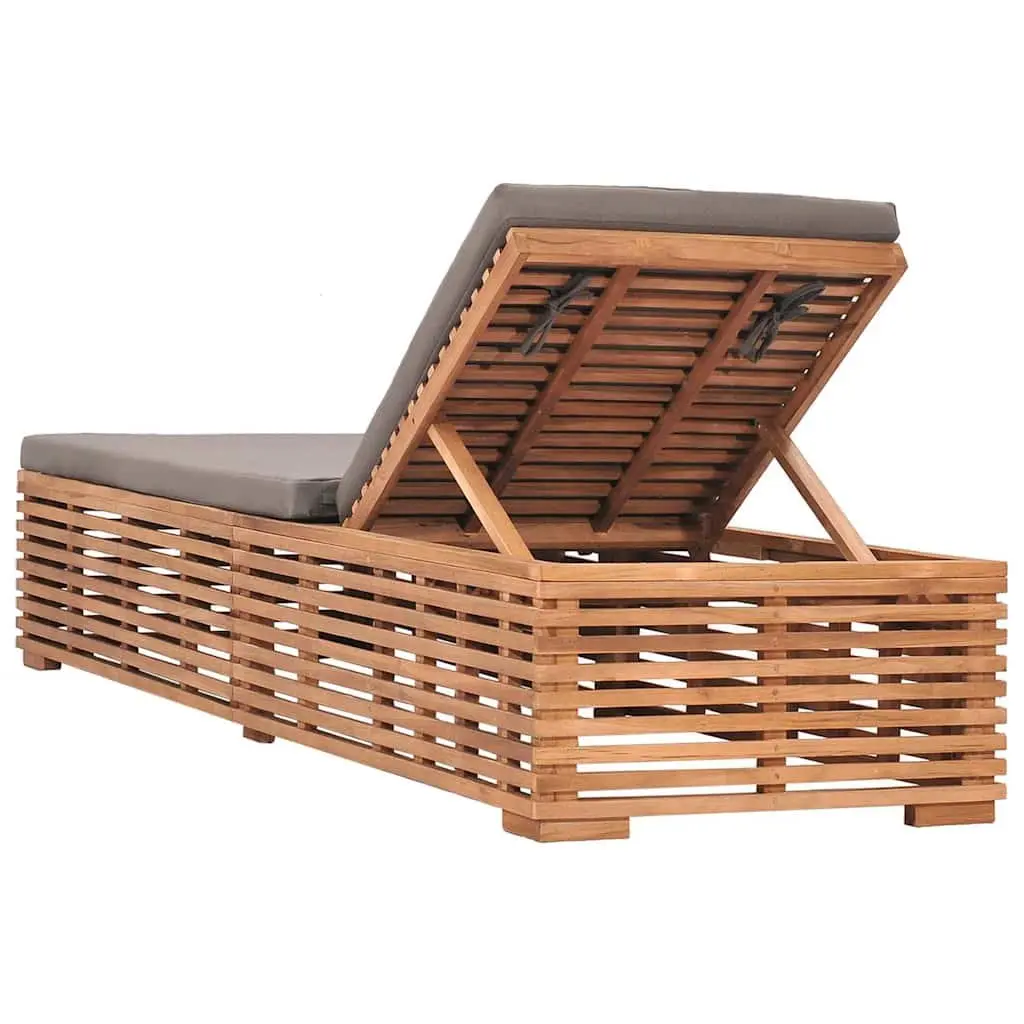 Sun Lounger Outdoor Garden Reclining Chair Teak Wood with Grey Cushion
