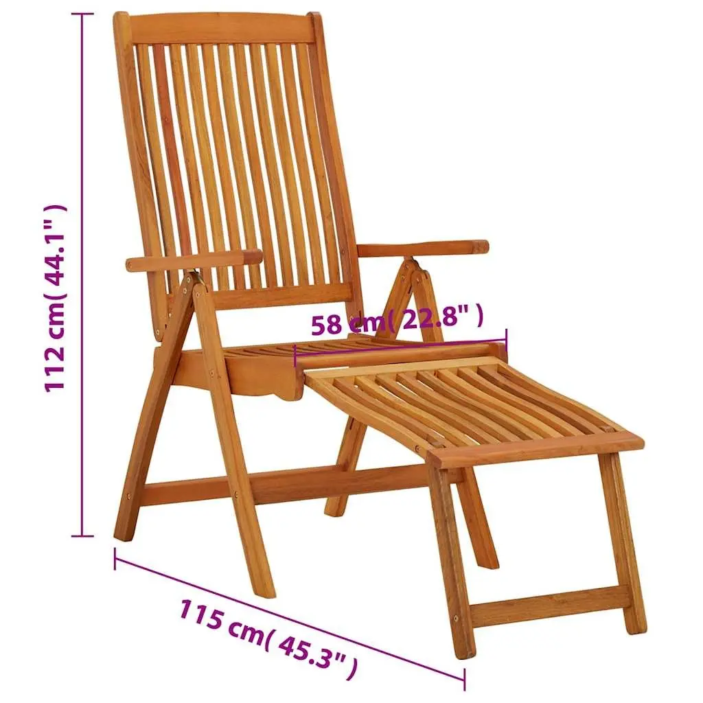 Folding Garden Chairs Solid Eucalyptus Wood Adjustable Backrest Extendable Footrests Brown 2 Pcs