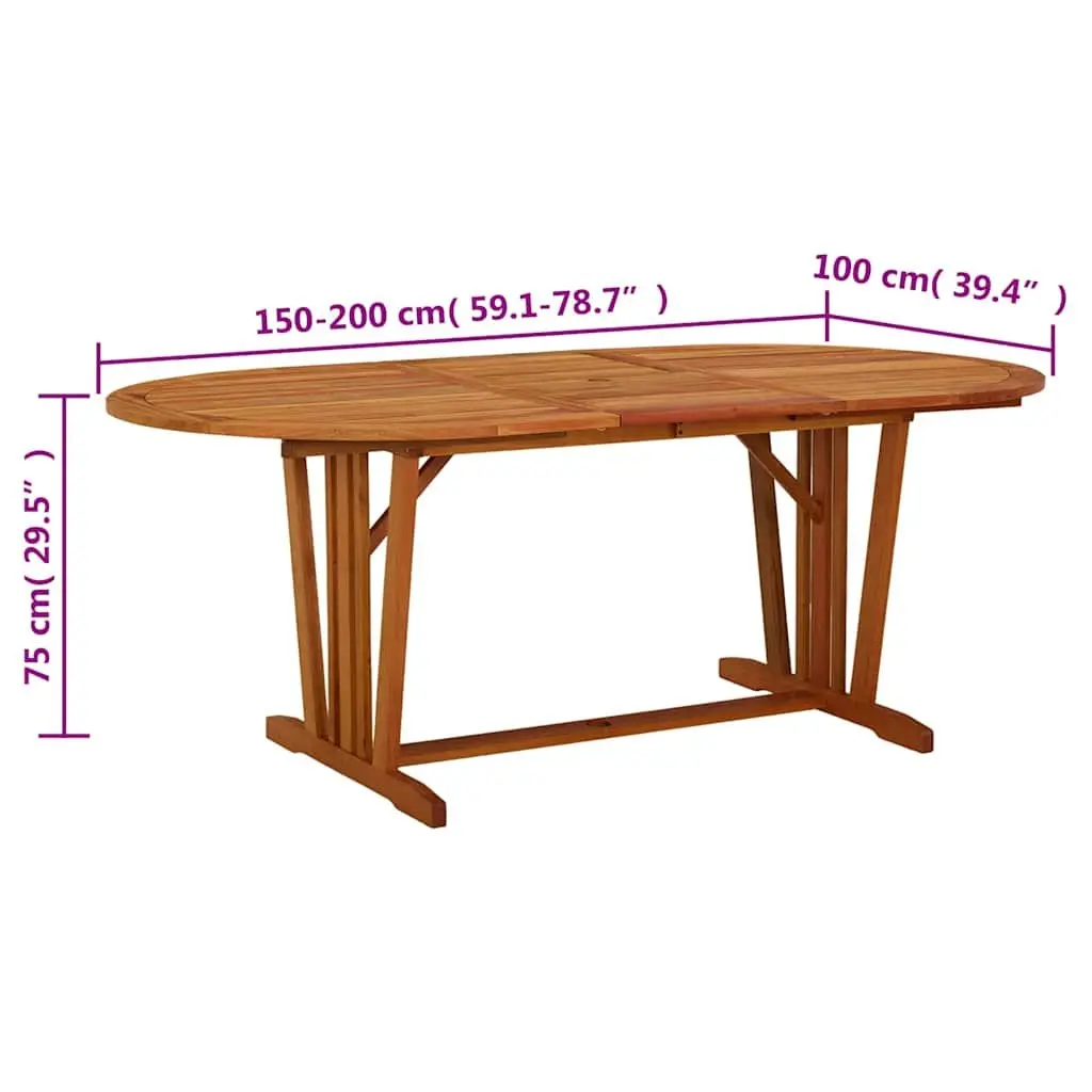 Extendable Solid Eucalyptus Wood Garden Table 200x100cm Brown Outdoor Dining Patio Furniture