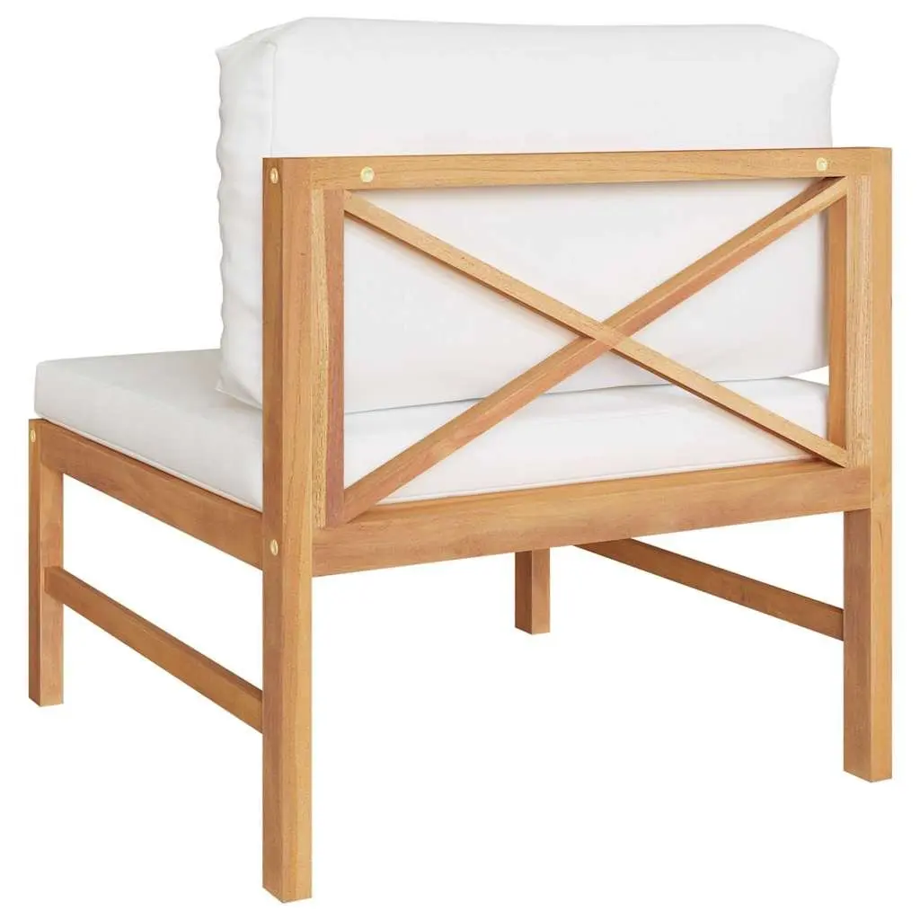 Outdoor Middle Sofa Section with Cream Cushions Teak Wood Garden Patio Furniture