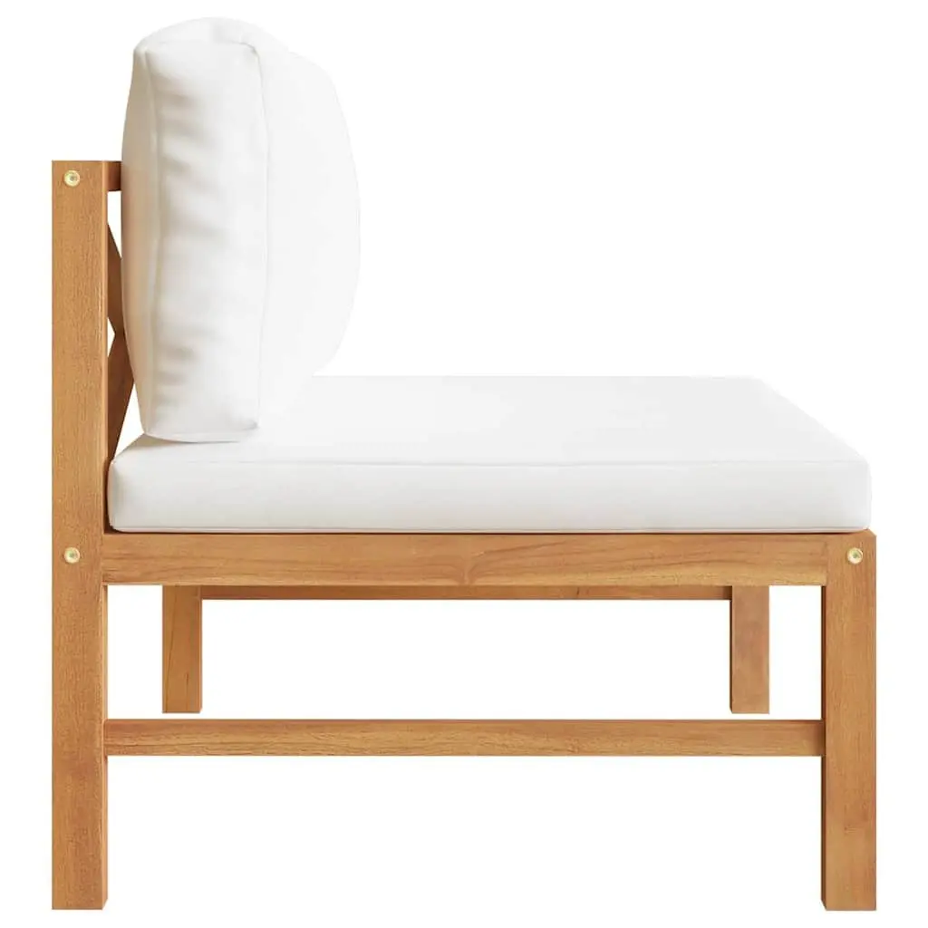 Outdoor Middle Sofa Section with Cream Cushions Teak Wood Garden Patio Furniture