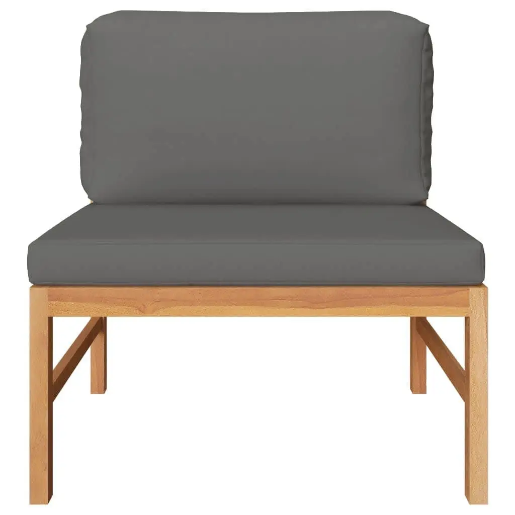 Middle Outdoor Sectional Sofa with Grey Cushions Solid Teak Wood Garden Seating