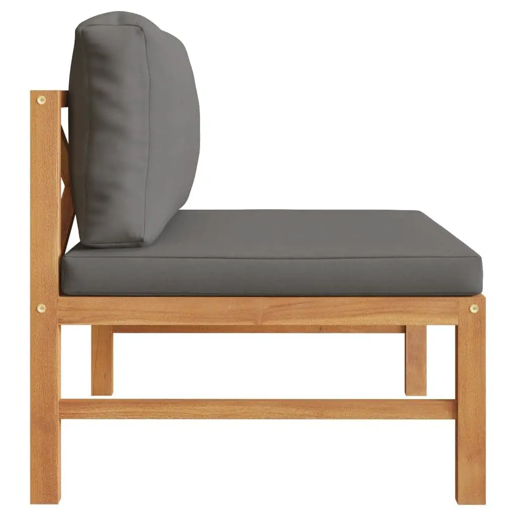Middle Outdoor Sectional Sofa with Grey Cushions Solid Teak Wood Garden Seating