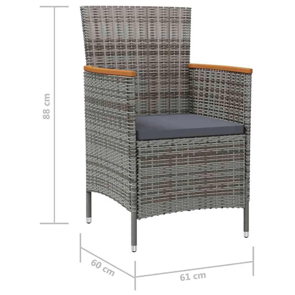 Outdoor Dining Chairs Poly Rattan Grey 2 pcs Patio Seating with Cushion