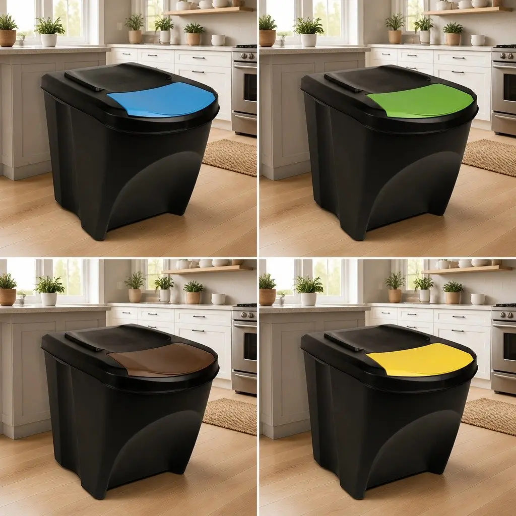Waste Sorting Containers Stackable 4 Piece Anthracite 100 L Garbage Bin Boxes for Home and Office