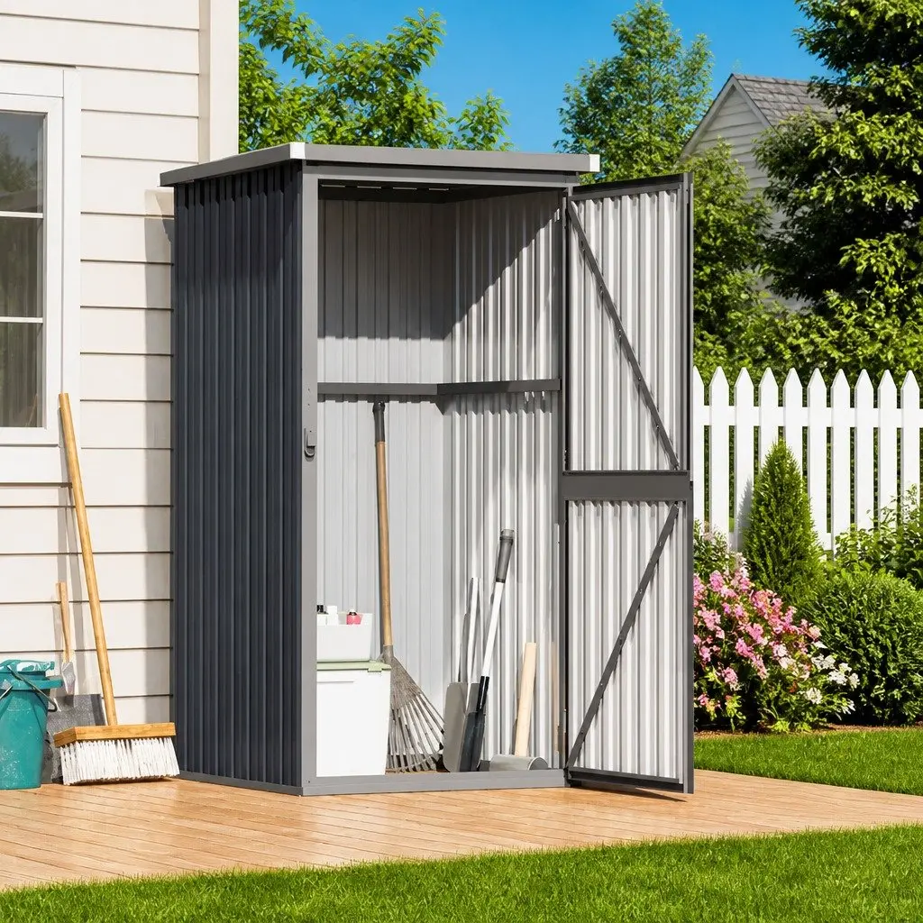 Metal Storage Shed Galvanised Steel 88x89x161cm Anthracite Outdoor Tool Storage