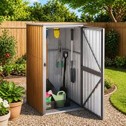 Garden Tool Shed Brown Outdoor Storage Box Galvanised Steel Frame 88x89x161cm