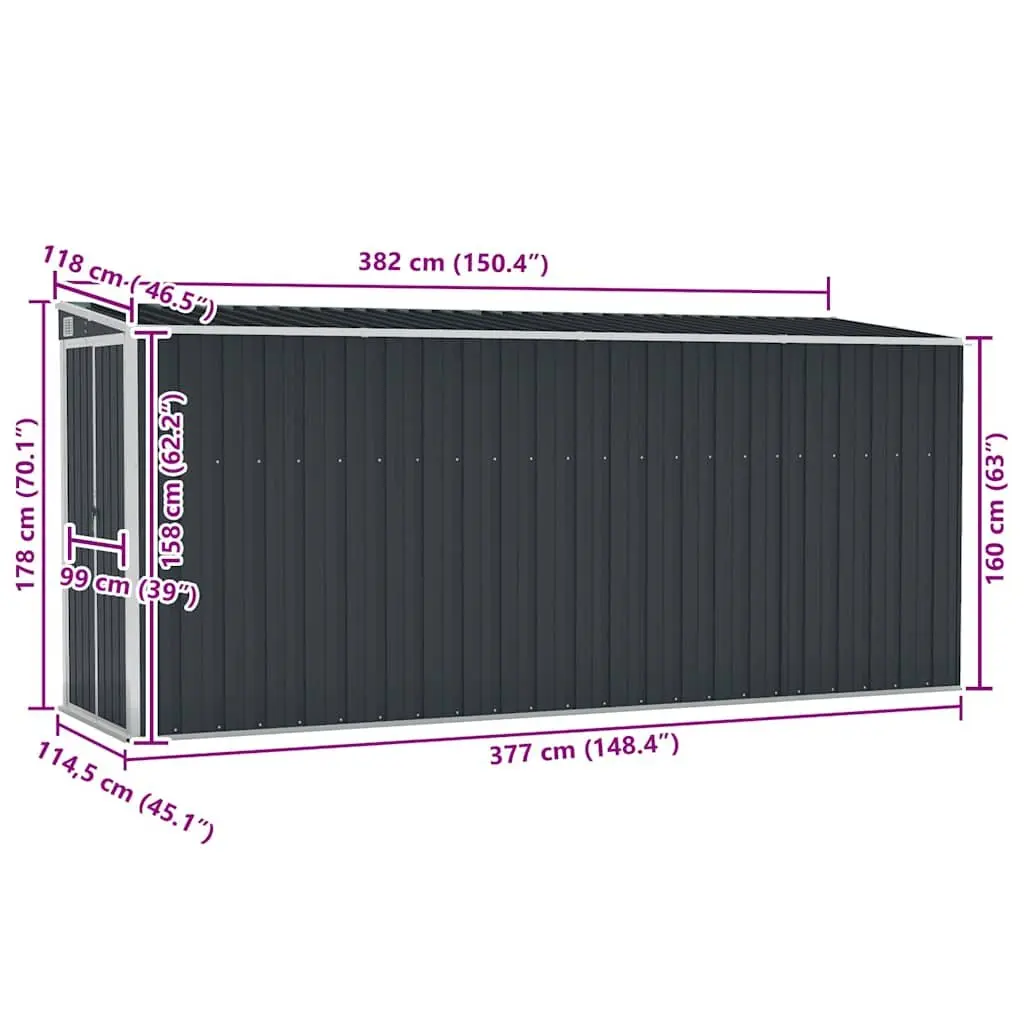 Wall-mounted Garden Shed Steel Anthracite Double Doors 118 x 178 x 382 cm