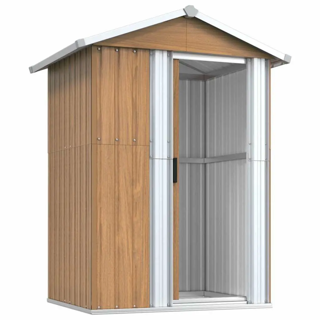 Garden Shed Galvanised Steel 126 x 97.5 x 177 cm Brown Outdoor Storage Tool House