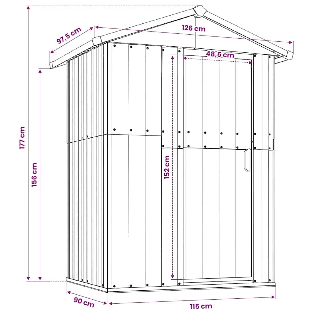 Garden Shed Galvanised Steel 126 x 97.5 x 177 cm Brown Outdoor Storage Tool House