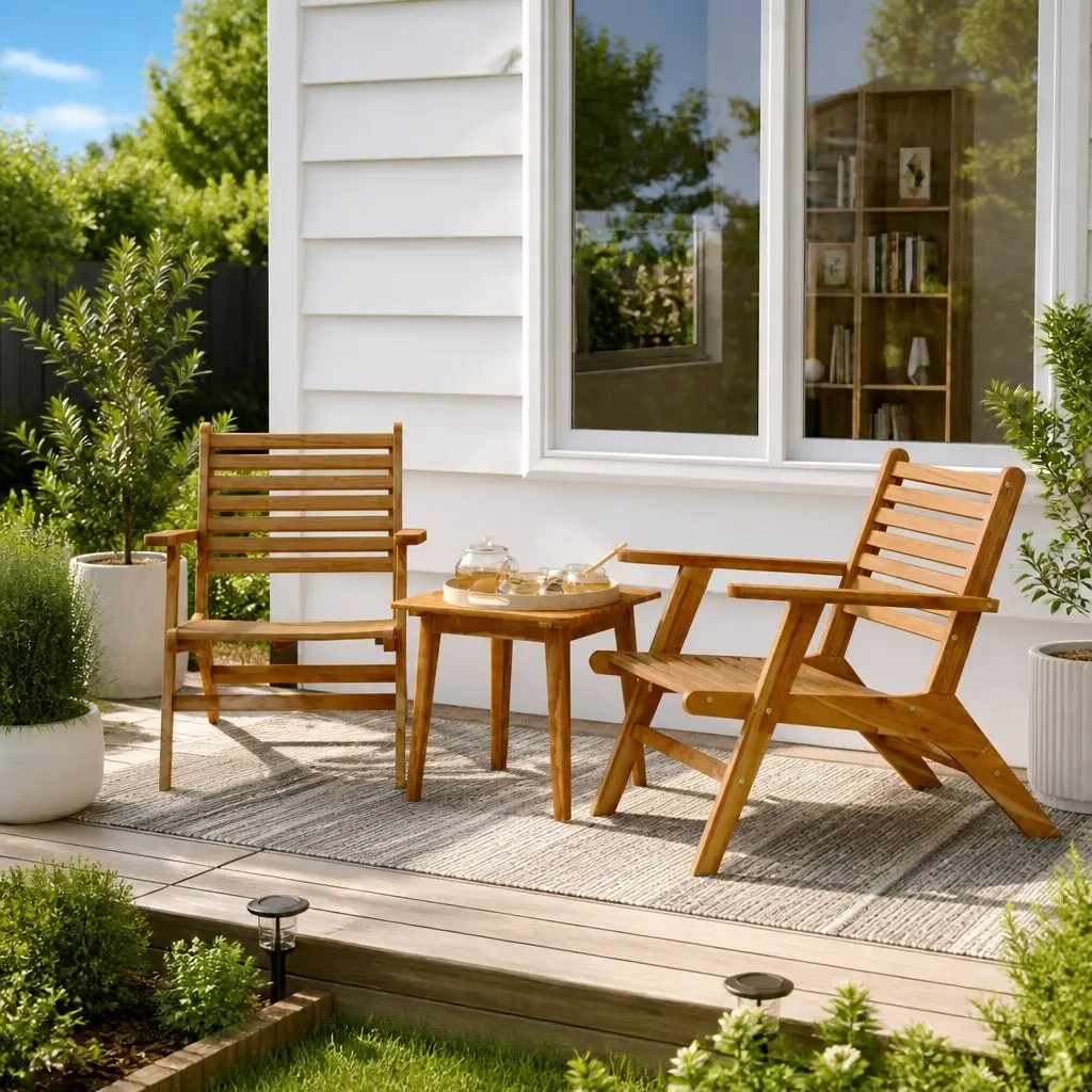 3 Piece Bistro Set Solid Acacia Wood Slatted Chairs Brown