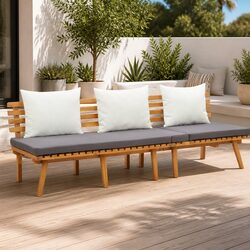 Garden Day Bed Outdoor Lounger 200x65cm Solid Wood Patio Furniture Grey