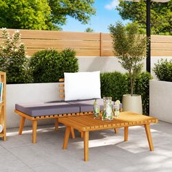 3 Piece Outdoor Lounge Set Grey Cushions Solid Wood Patio Sectional Sofa Garden