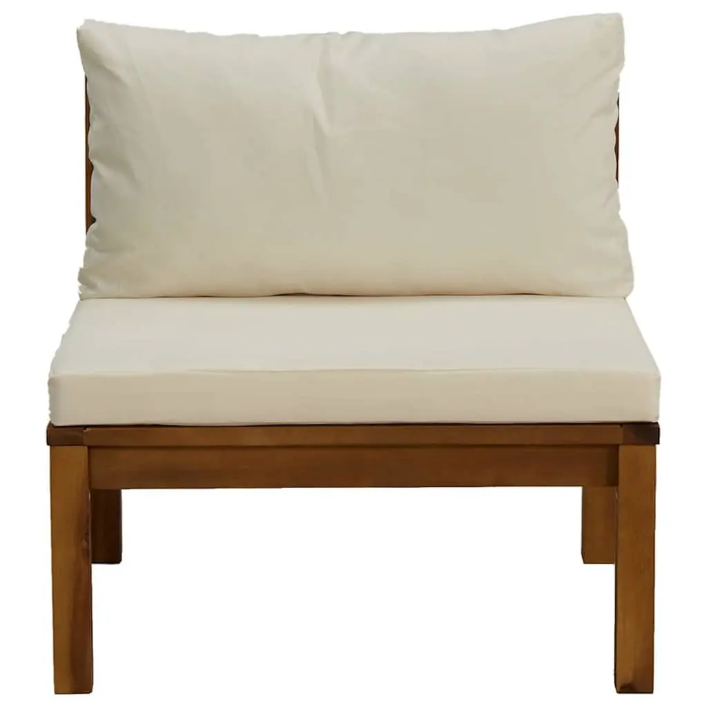 3 Piece Garden Lounge Set Acacia Wood Outdoor Sofa Set with Cream White Cushions