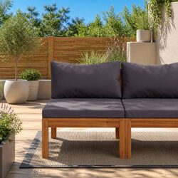 Outdoor Sectional Middle Sofa with Grey Cushions Solid Wood Garden Modular Seat