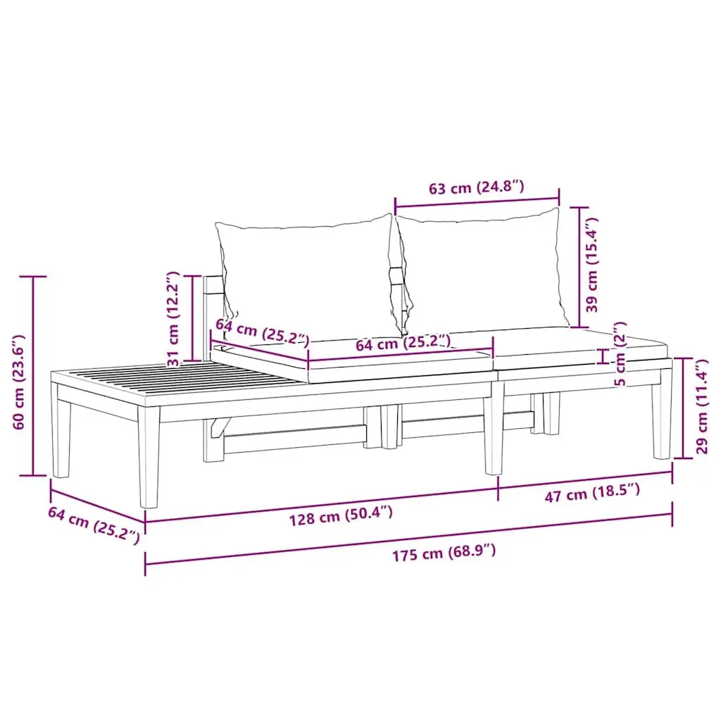 Garden Bench with Attached Table Cream White Cushions Solid Acacia Wood Outdoor