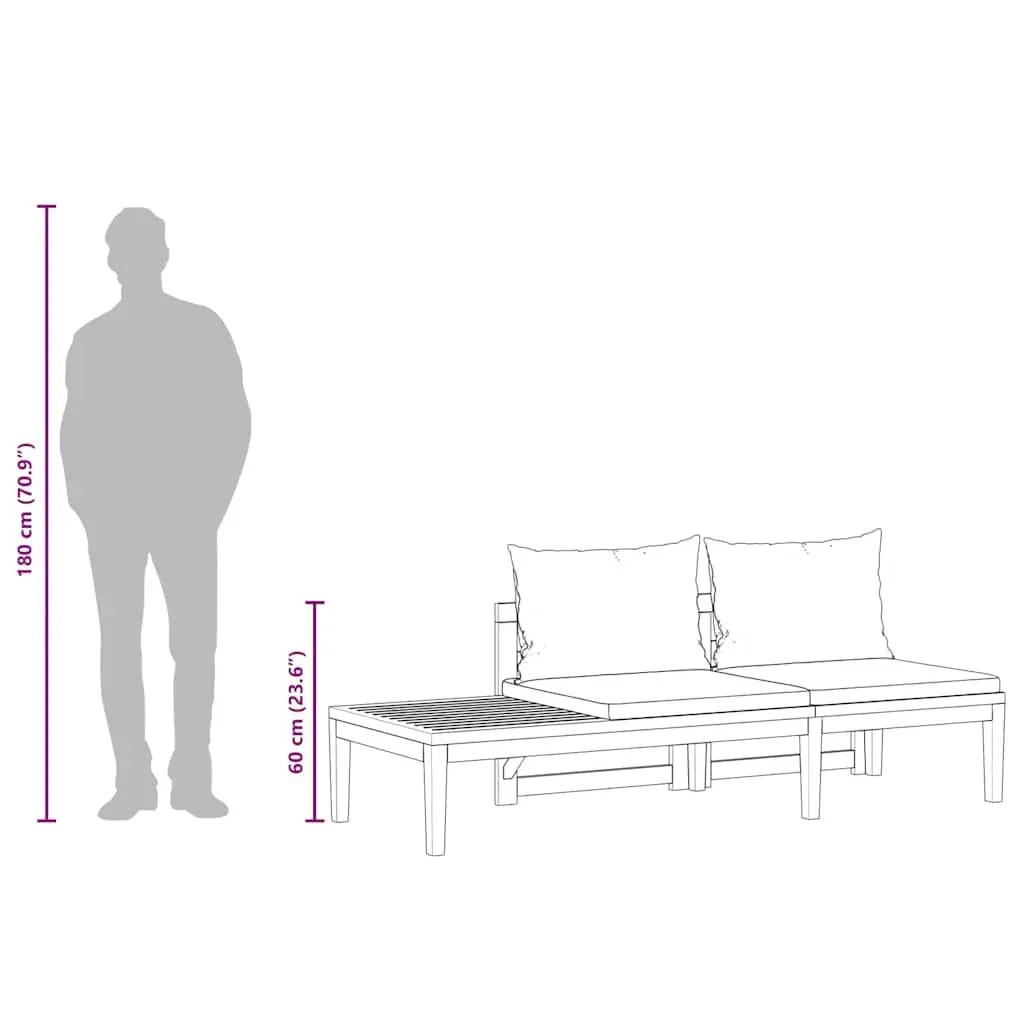 Garden Bench with Attached Table Cream White Cushions Solid Acacia Wood Outdoor