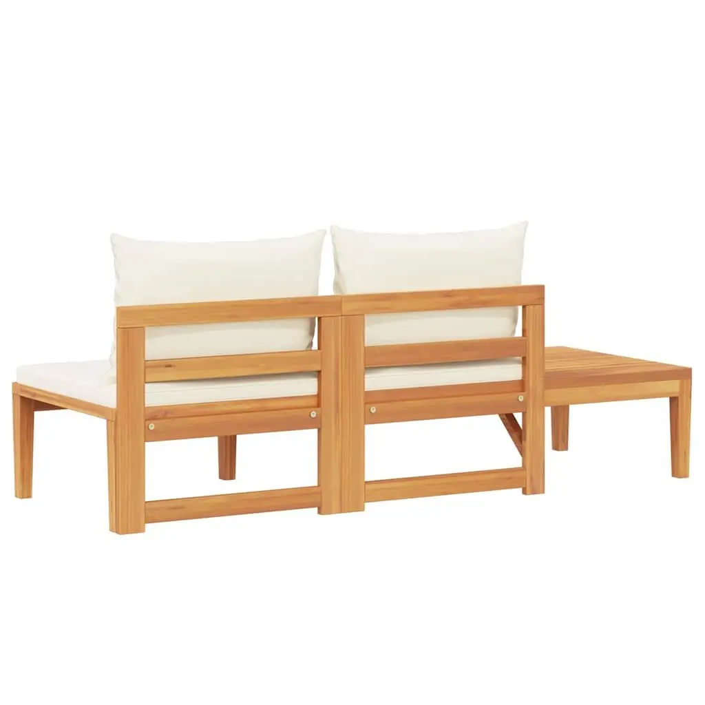 Garden Bench with Attached Table Cream White Cushions Solid Acacia Wood Outdoor