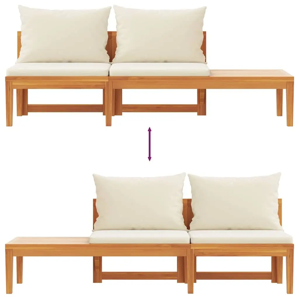 Garden Bench with Attached Table Cream White Cushions Solid Acacia Wood Outdoor