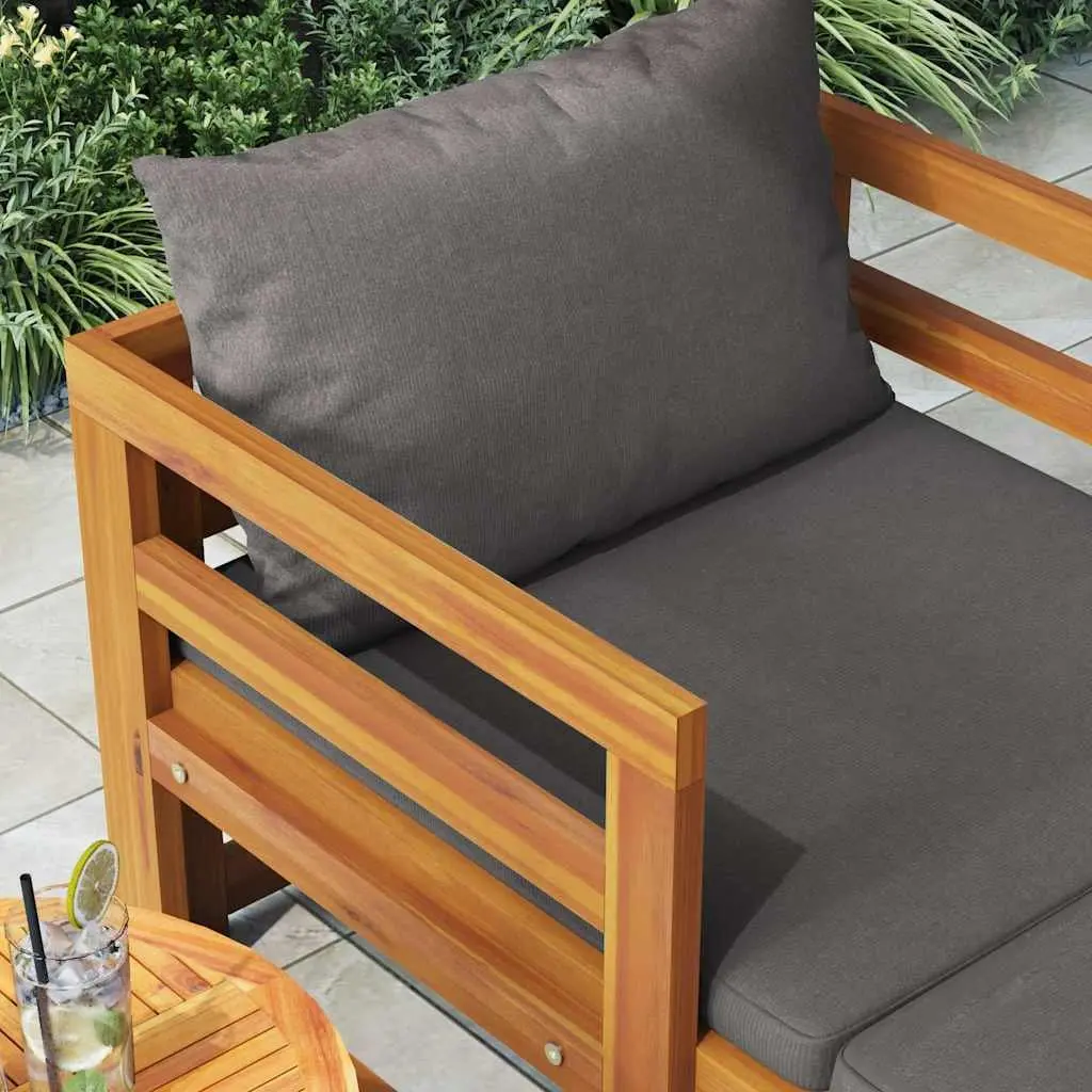Wooden Sun Lounger Garden Outdoor Lounger with Grey Cushion Acacia Wood