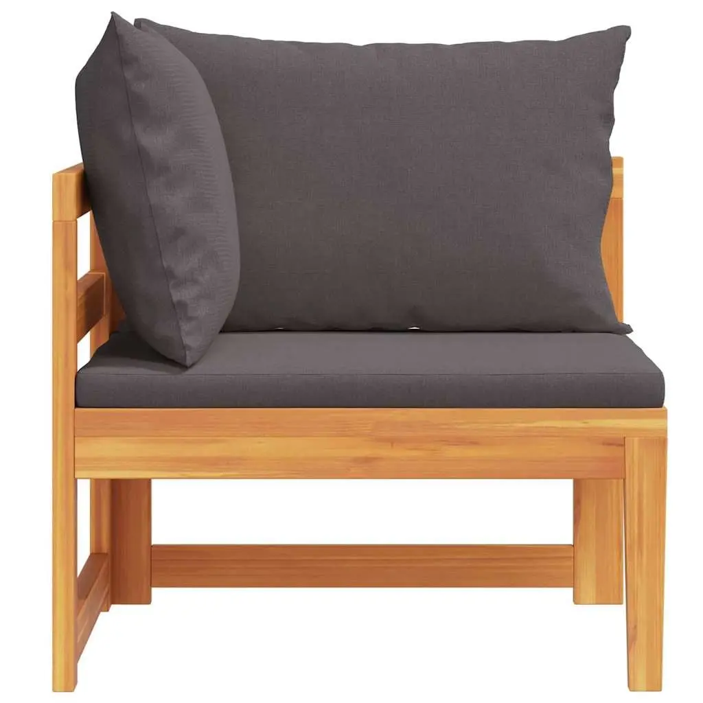Outdoor Corner Sofa Acacia Wood Garden Sectional Lounge with Dark Grey Cushions