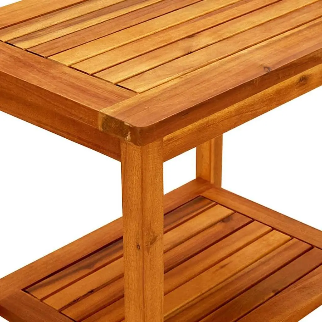 Coffee Table Brown Solid Acacia Wood Slatted Top with Storage Shelf 50x35x45cm