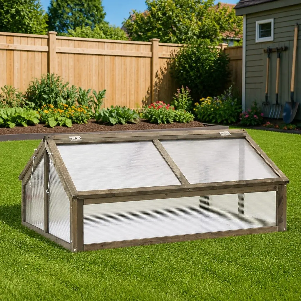 Wooden Greenhouse Firwood 114x80x50cm Grey Garden Plant Protection Cold Frame Herbs