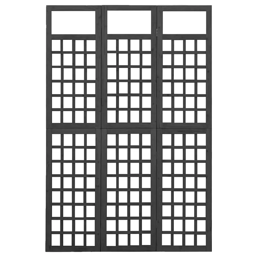 3-Panel Room Divider Trellis Solid Fir Wood Folding Privacy Screen Black