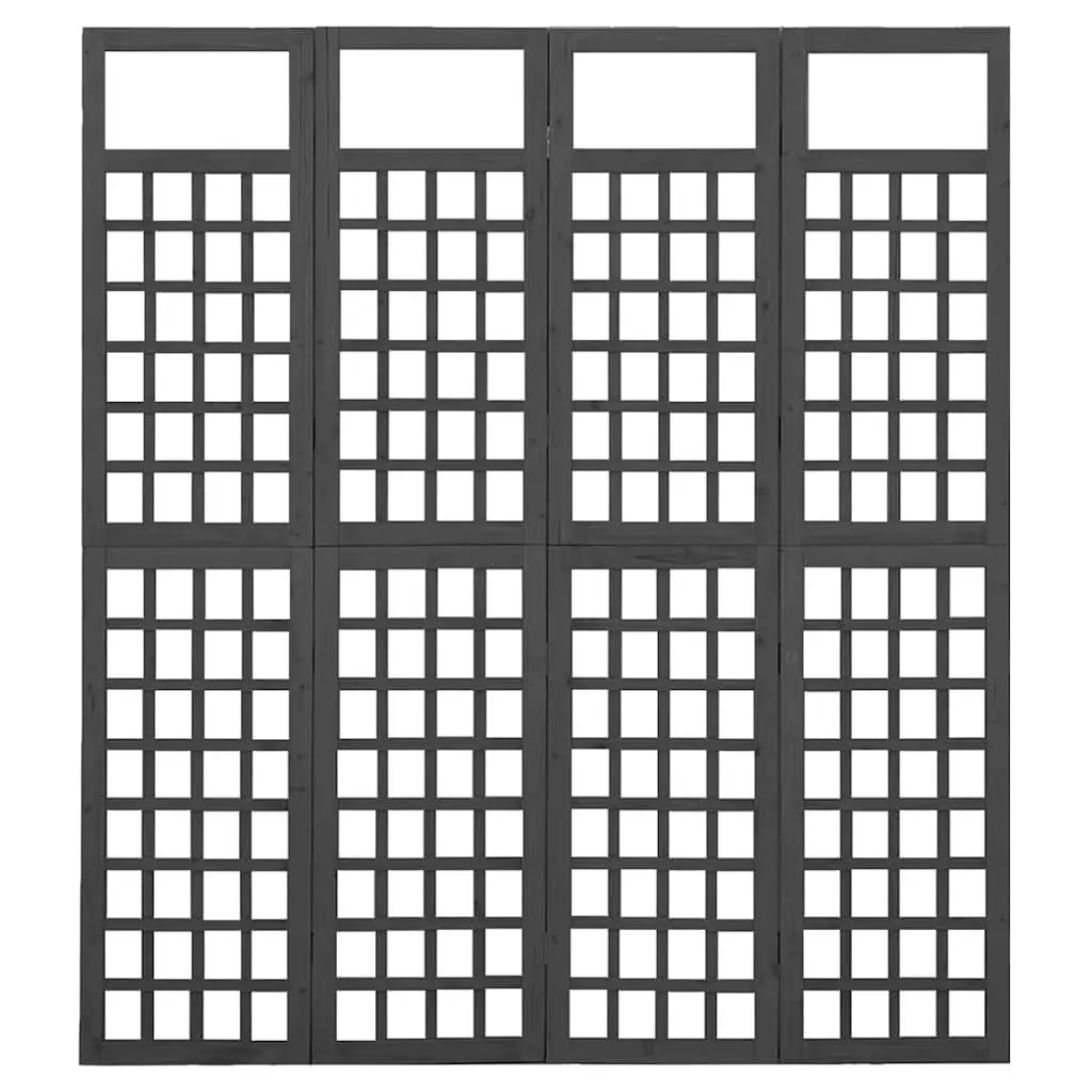 4 Panel Folding Room Divider Solid Fir Wood Black Indoor Outdoor Trellis Privacy Screen