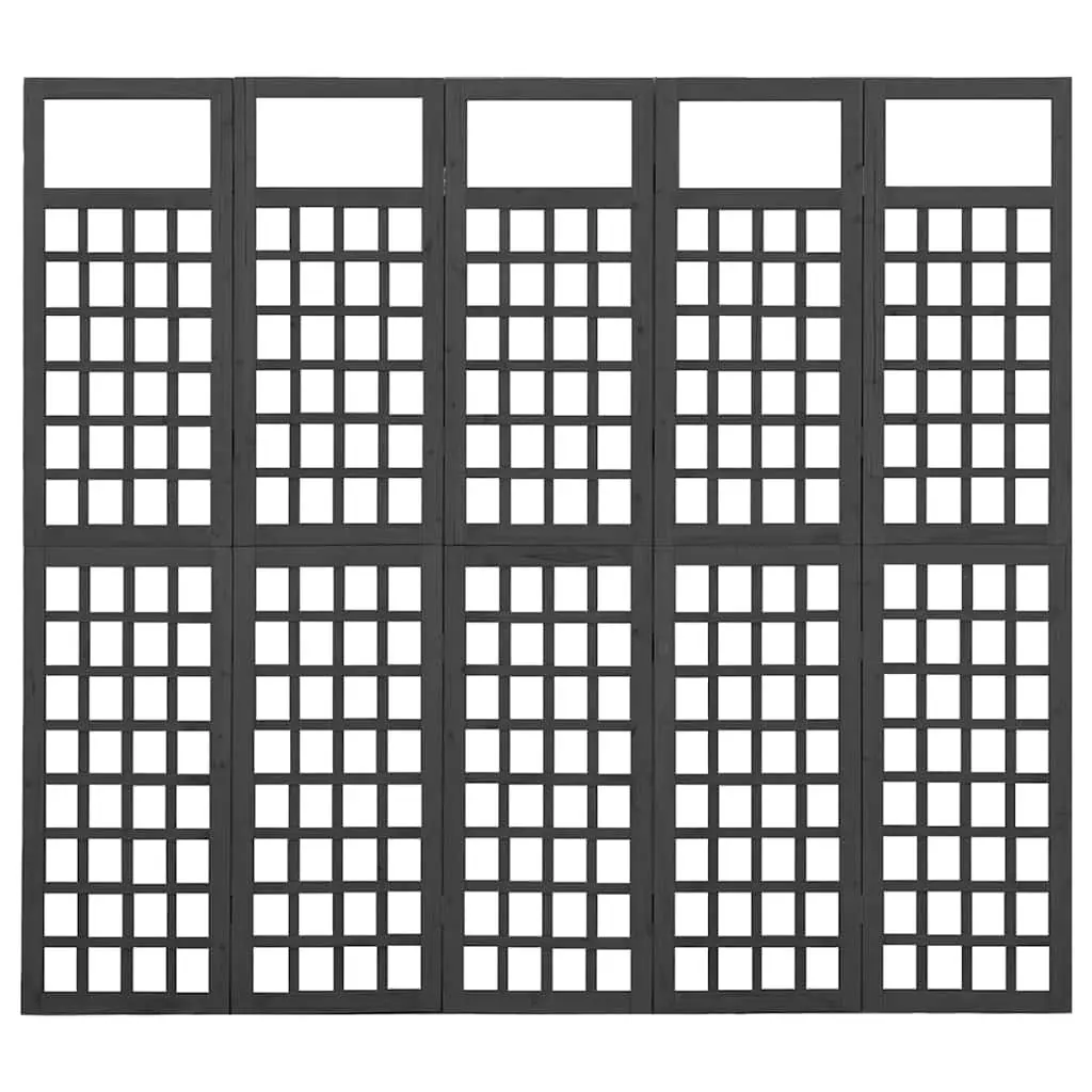 5 Panel Folding Screen Room Divider Black Solid Fir Wood Trellis Plant Support 201.5 x 180 cm