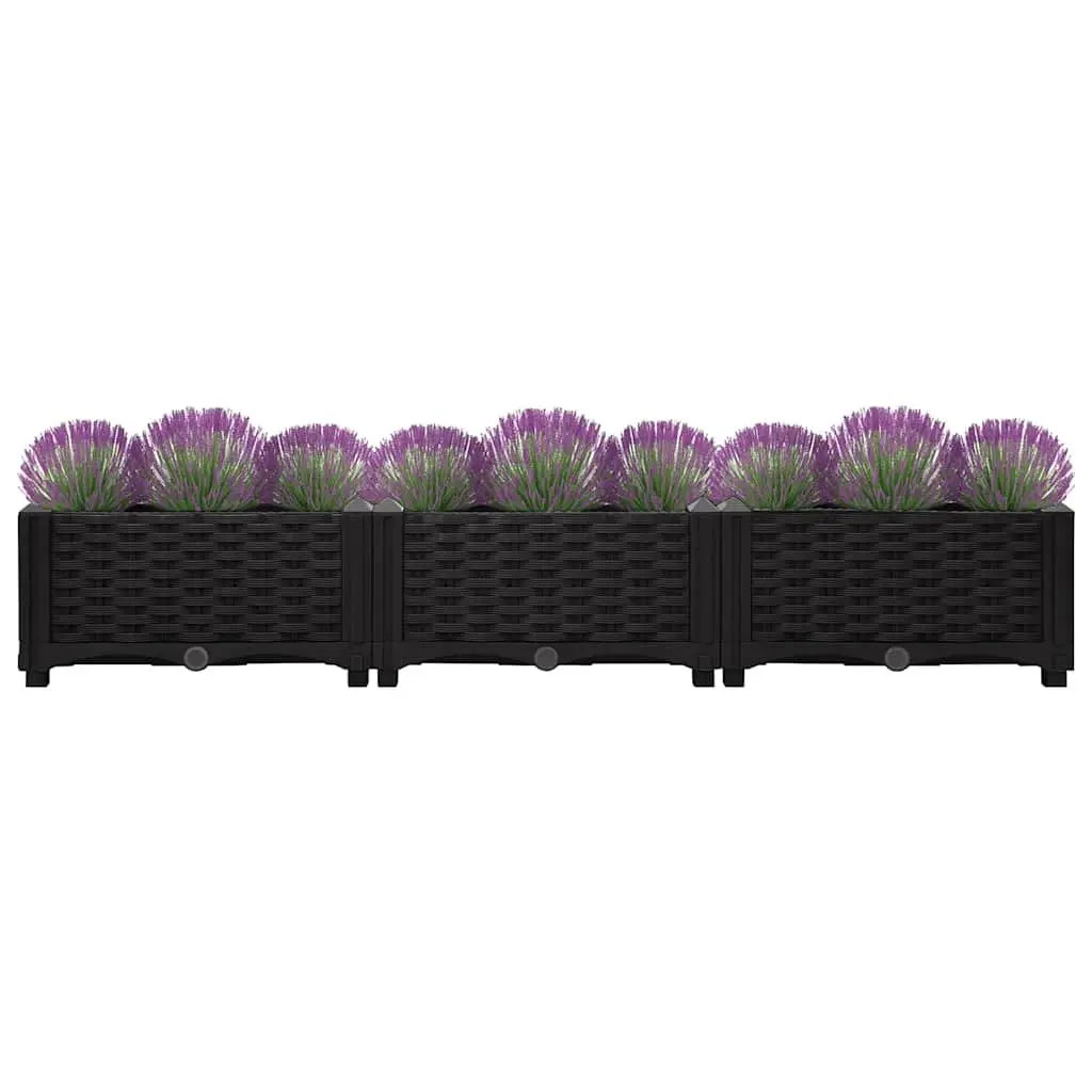 Black Polypropylene Raised Planter for Outdoor Garden 120 x 40 x 23 cm Suitable for Flowers Vegetables and Herbs