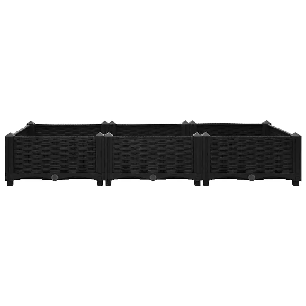 Black Polypropylene Raised Planter for Outdoor Garden 120 x 40 x 23 cm Suitable for Flowers Vegetables and Herbs