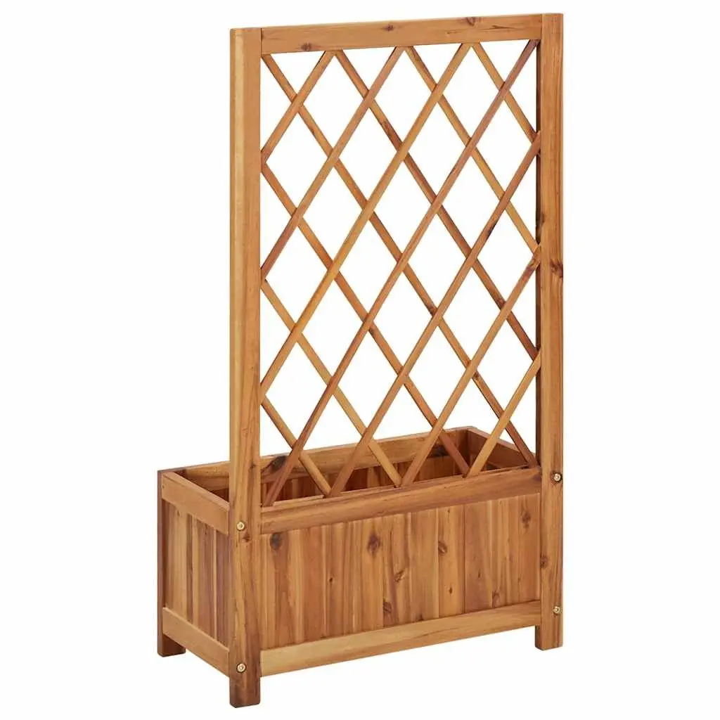 Garden Planter Box with Integrated Trellis Solid Acacia Wood Outdoor Brown